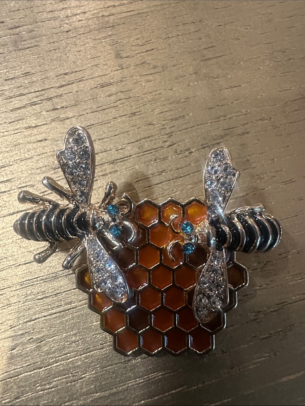 Crystal Bee Honeycomb Decorative Pin Brooch in Amber and Gold